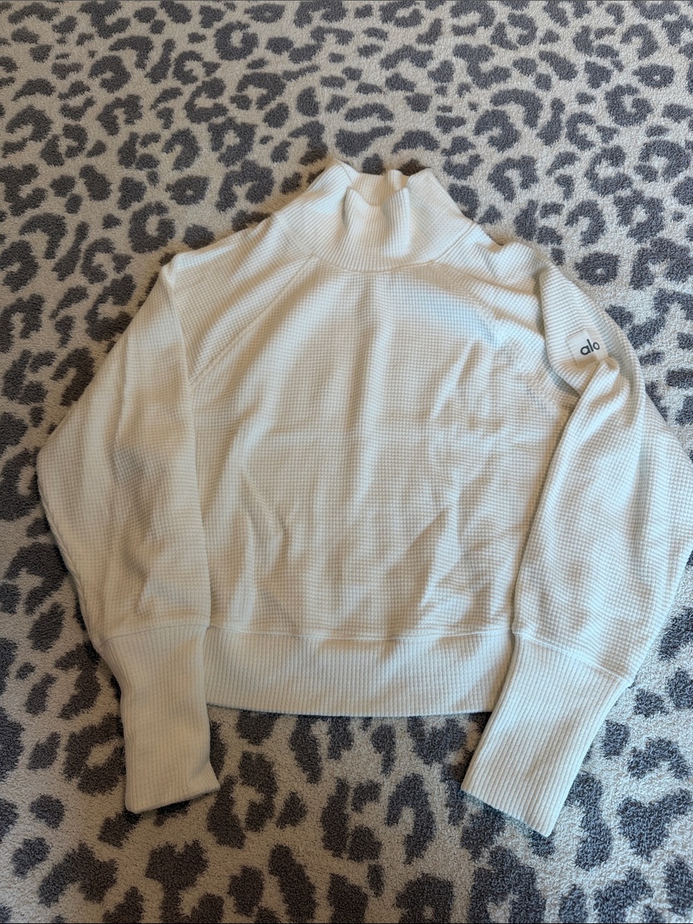 ALO Yoga Cream Waffle Knit Funnel Neck Sweater